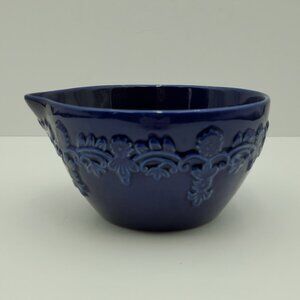 Temp-tations Country Lace Blue Bowl with Spout Small Cobalt Blue Batter Bowl